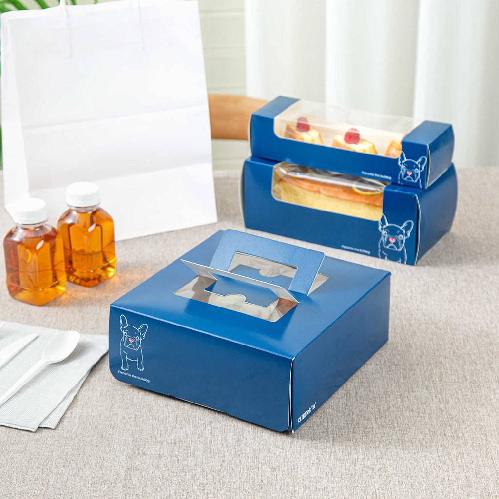 Cater Tek Square Frenchie Paper Cake / Take Out Container - with Pop-Up Handle, Window - 9" x 9" x 3 1/2" - 50 count box
