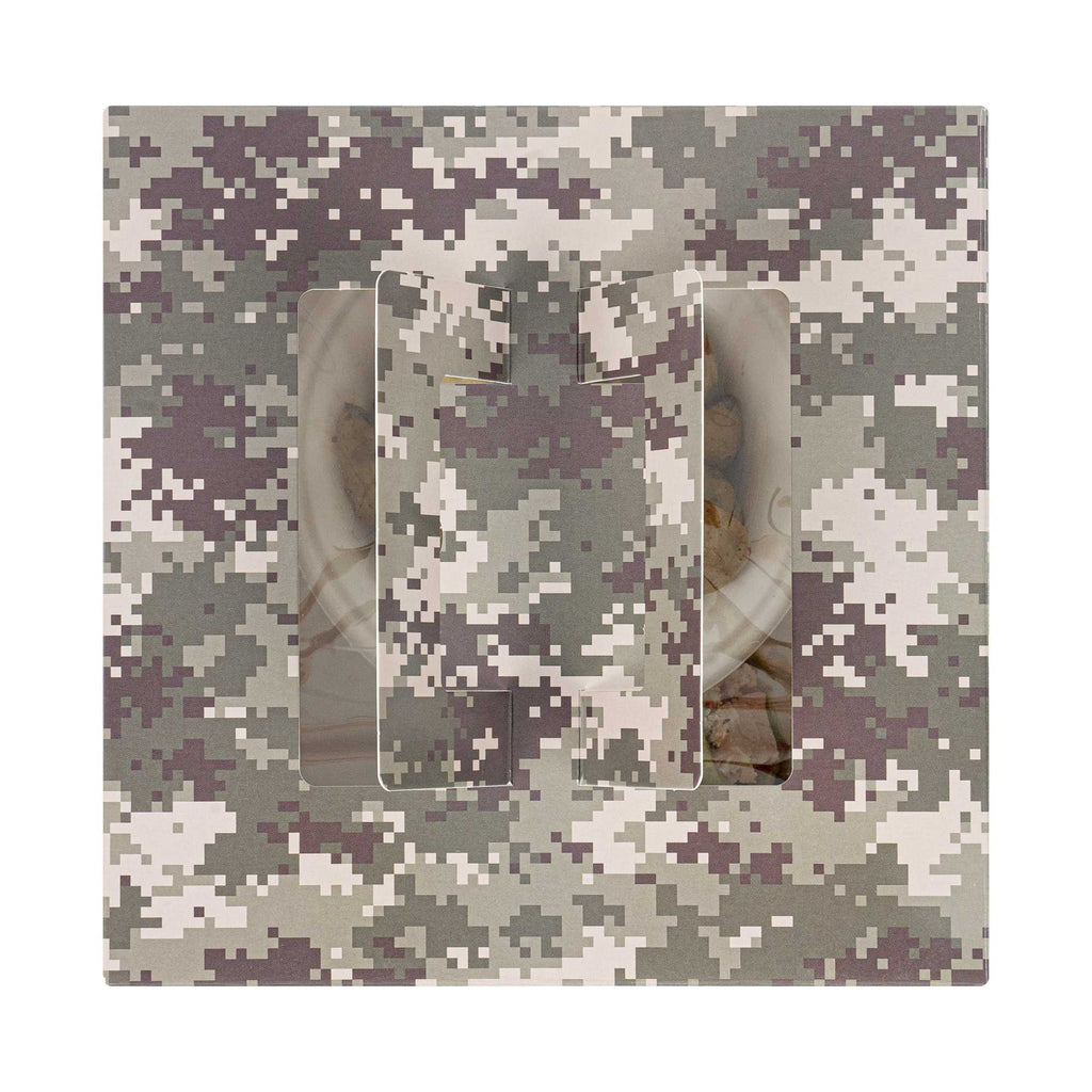 Cater Tek Square Camouflage Paper Cake / Take Out Container - with Pop-Up Handle, Window - 9" x 9" x 3 1/2" - 50 count box