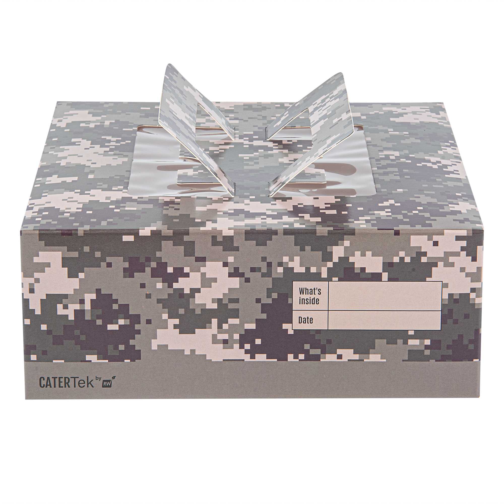 Cater Tek Square Camouflage Paper Cake / Take Out Container - with Pop-Up Handle, Window - 9" x 9" x 3 1/2" - 50 count box