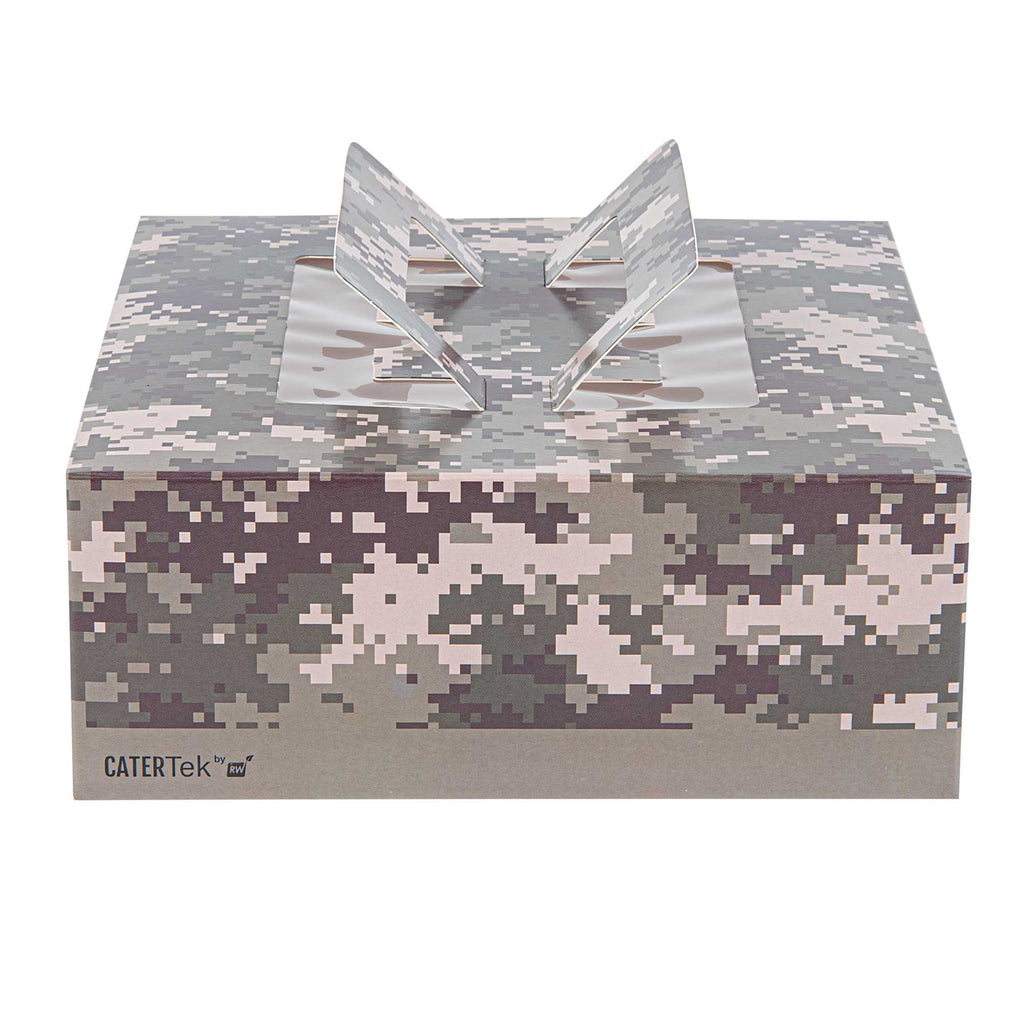 Cater Tek Square Camouflage Paper Cake / Take Out Container - with Pop-Up Handle, Window - 9" x 9" x 3 1/2" - 50 count box