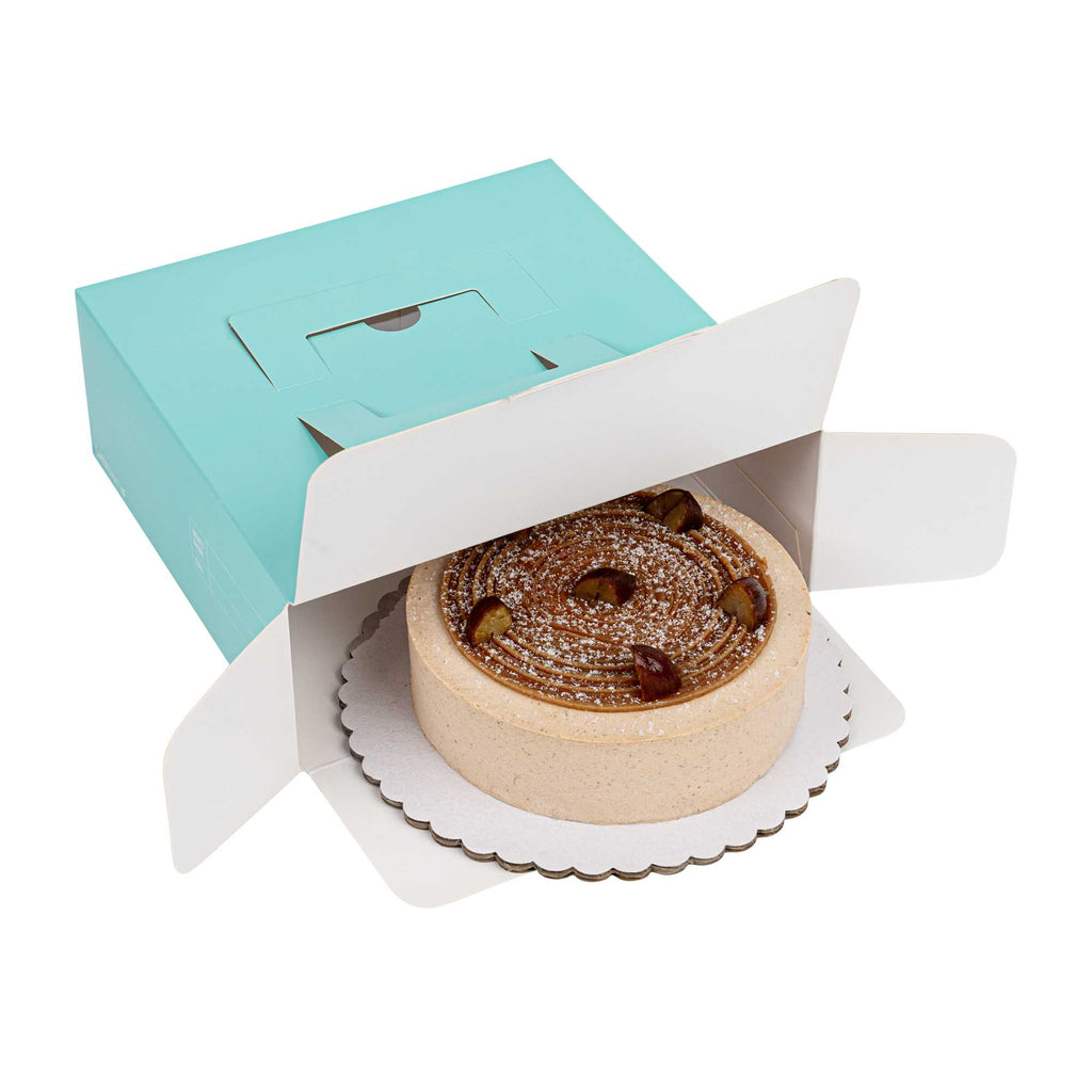 Cater Tek Square Turquoise Paper Cake / Take Out Container - with Pop-Up Handle, Window - 9" x 9" x 3 1/2" - 50 count box