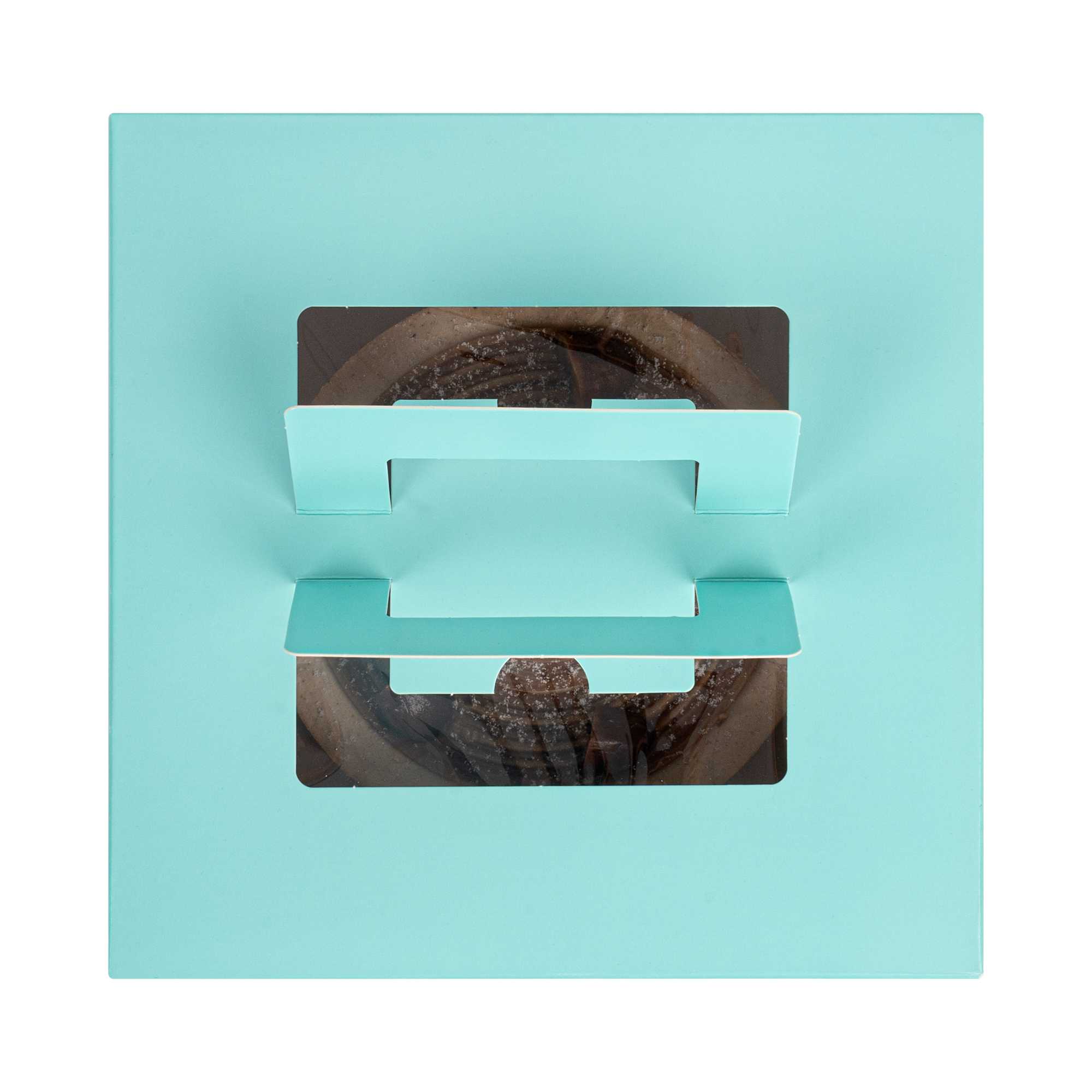Cater Tek Square Turquoise Paper Cake / Take Out Container - with Pop-Up Handle, Window - 9" x 9" x 3 1/2" - 50 count box
