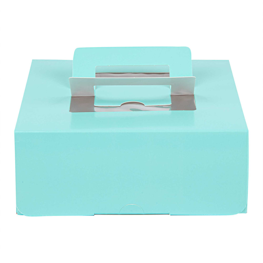Cater Tek Square Turquoise Paper Cake / Take Out Container - with Pop-Up Handle, Window - 9" x 9" x 3 1/2" - 50 count box