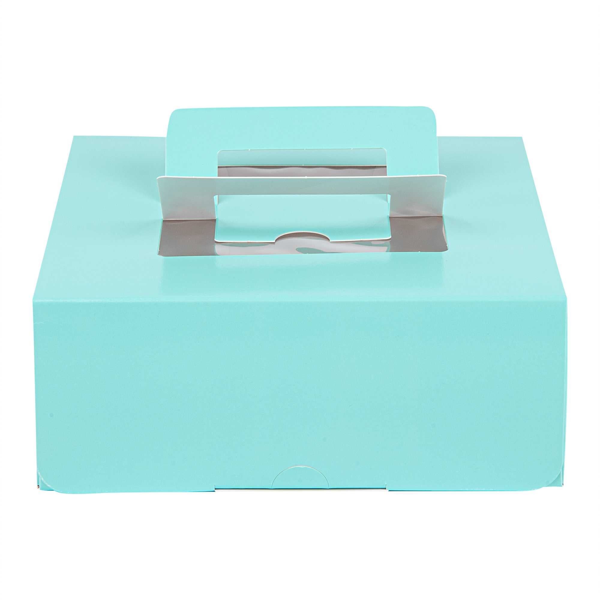 Cater Tek Square Turquoise Paper Cake / Take Out Container - with Pop-Up Handle, Window - 9" x 9" x 3 1/2" - 50 count box