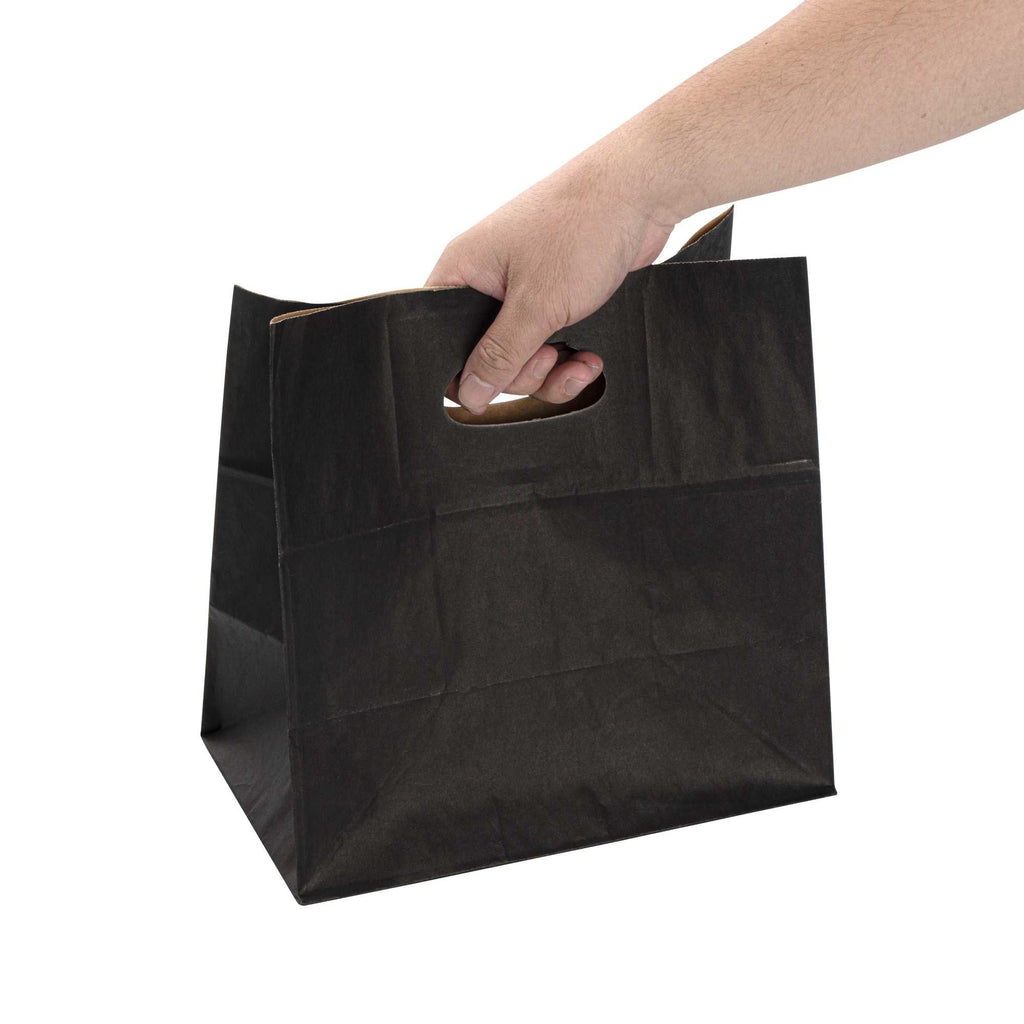Bag Tek Rectangle Black Paper Take Out Bag - with Handles - 11" x 7" x 11" - 100 count box