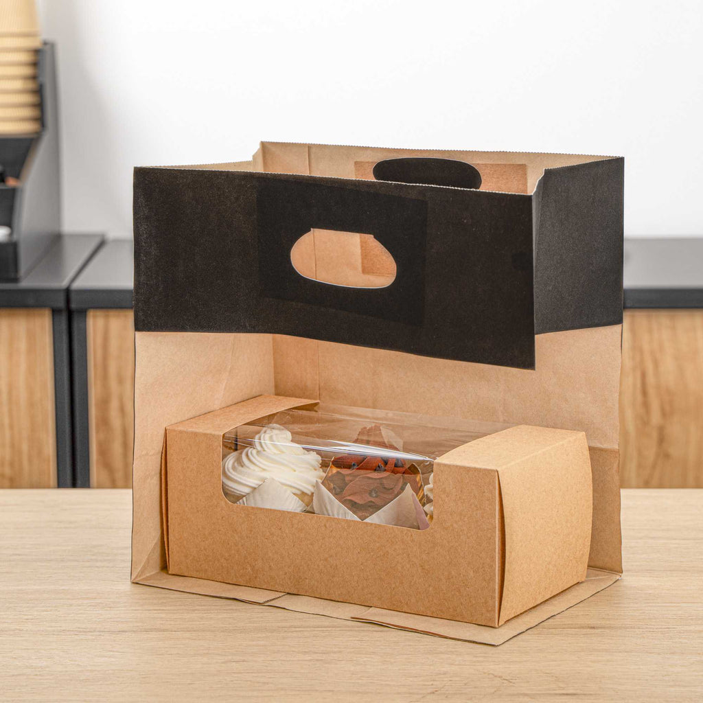 Bag Tek Rectangle Black Paper Take Out Bag - with Handles - 11" x 7" x 11" - 100 count box