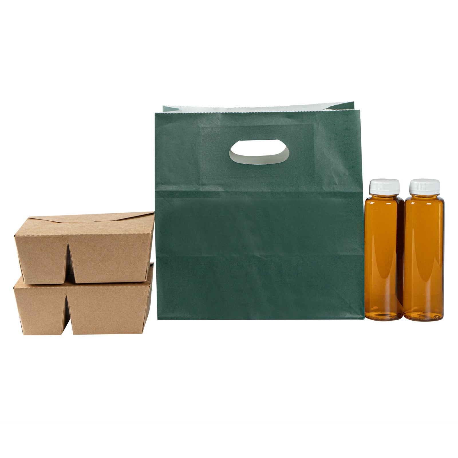 Bag Tek Rectangle Forest Green Paper Take Out Bag - with Handles - 11" x 7" x 11" - 100 count box