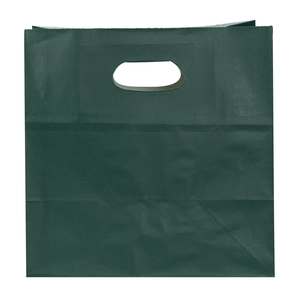 Bag Tek Rectangle Forest Green Paper Take Out Bag - with Handles - 11" x 7" x 11" - 100 count box