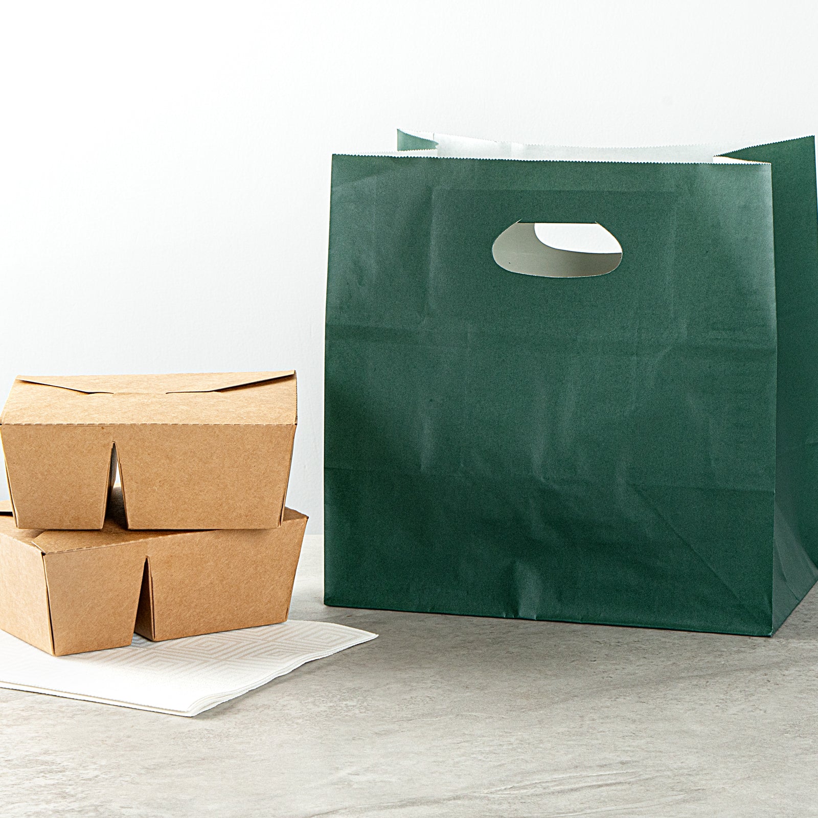 Bag Tek Rectangle Forest Green Paper Take Out Bag - with Handles - 11" x 7" x 11" - 100 count box