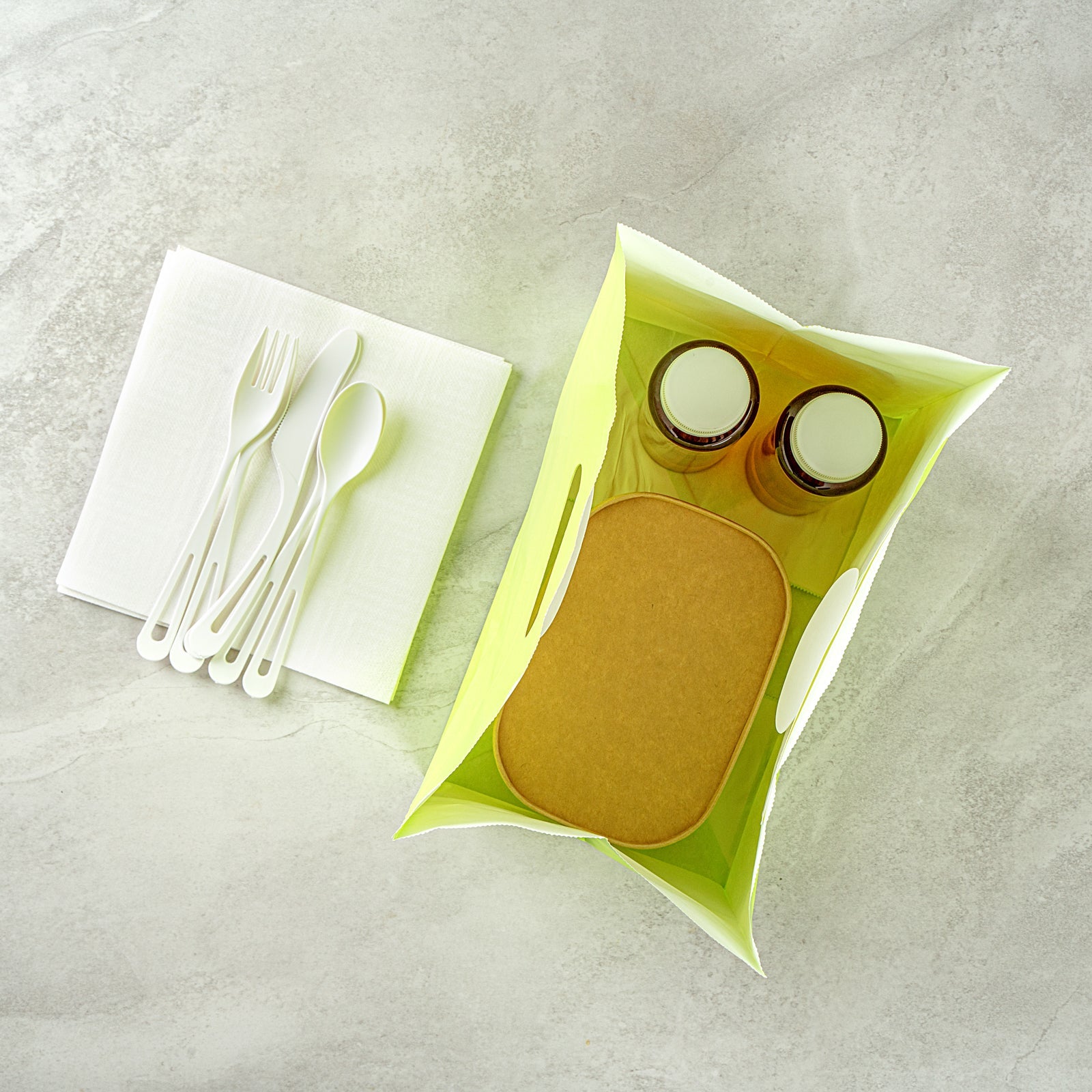 Bag Tek Rectangle Eco Green Paper Take Out Bag - with Handles - 11" x 7" x 11" - 100 count box