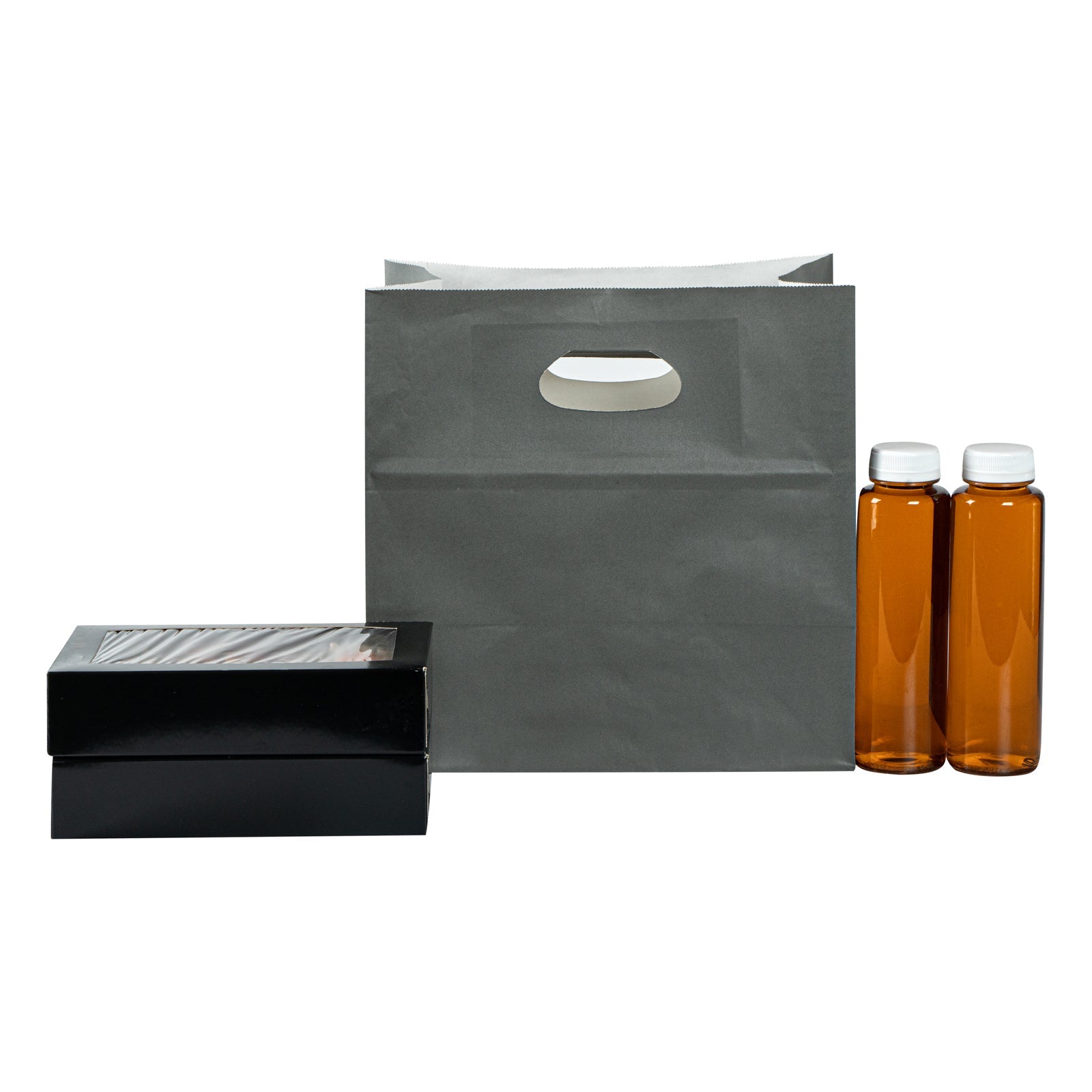 Bag Tek Rectangle Gray Paper Take Out Bag - with Handles - 11" x 7" x 11" - 100 count box