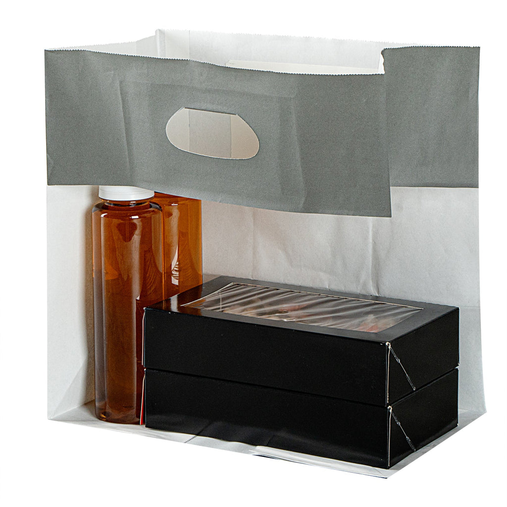 Bag Tek Rectangle Gray Paper Take Out Bag - with Handles - 11" x 7" x 11" - 100 count box