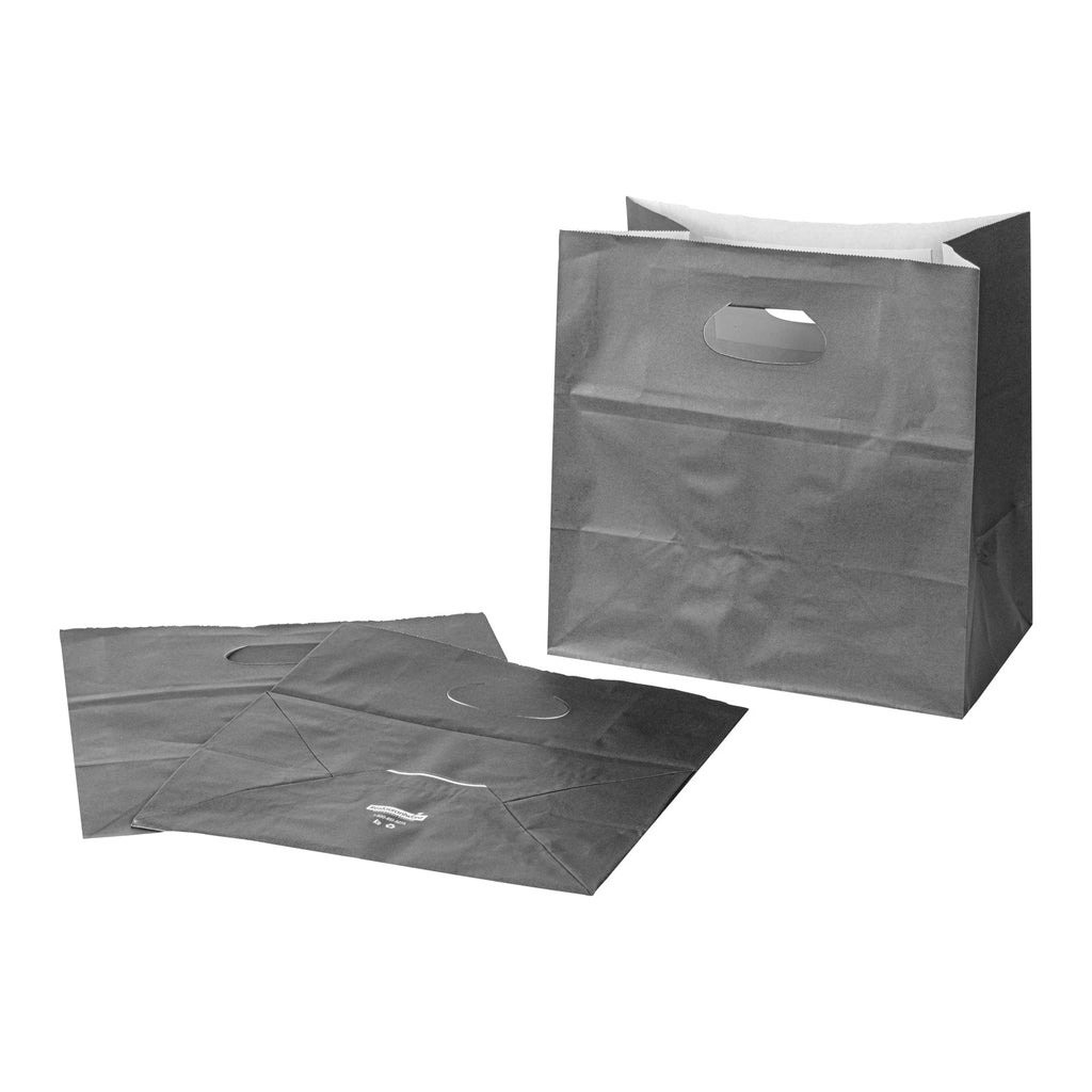 Bag Tek Rectangle Gray Paper Take Out Bag - with Handles - 11" x 7" x 11" - 100 count box