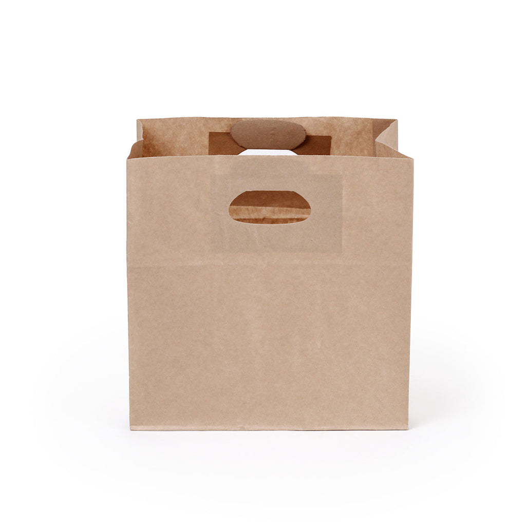 Bag Tek Rectangle Kraft Paper Take Out Bag - with Handles - 11" x 7" x 11" - 100 count box
