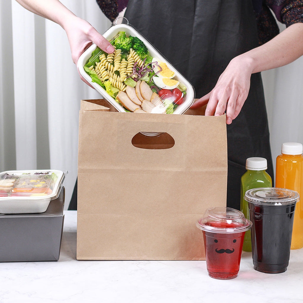 Bag Tek Rectangle Kraft Paper Take Out Bag - with Handles - 11" x 7" x 11" - 100 count box