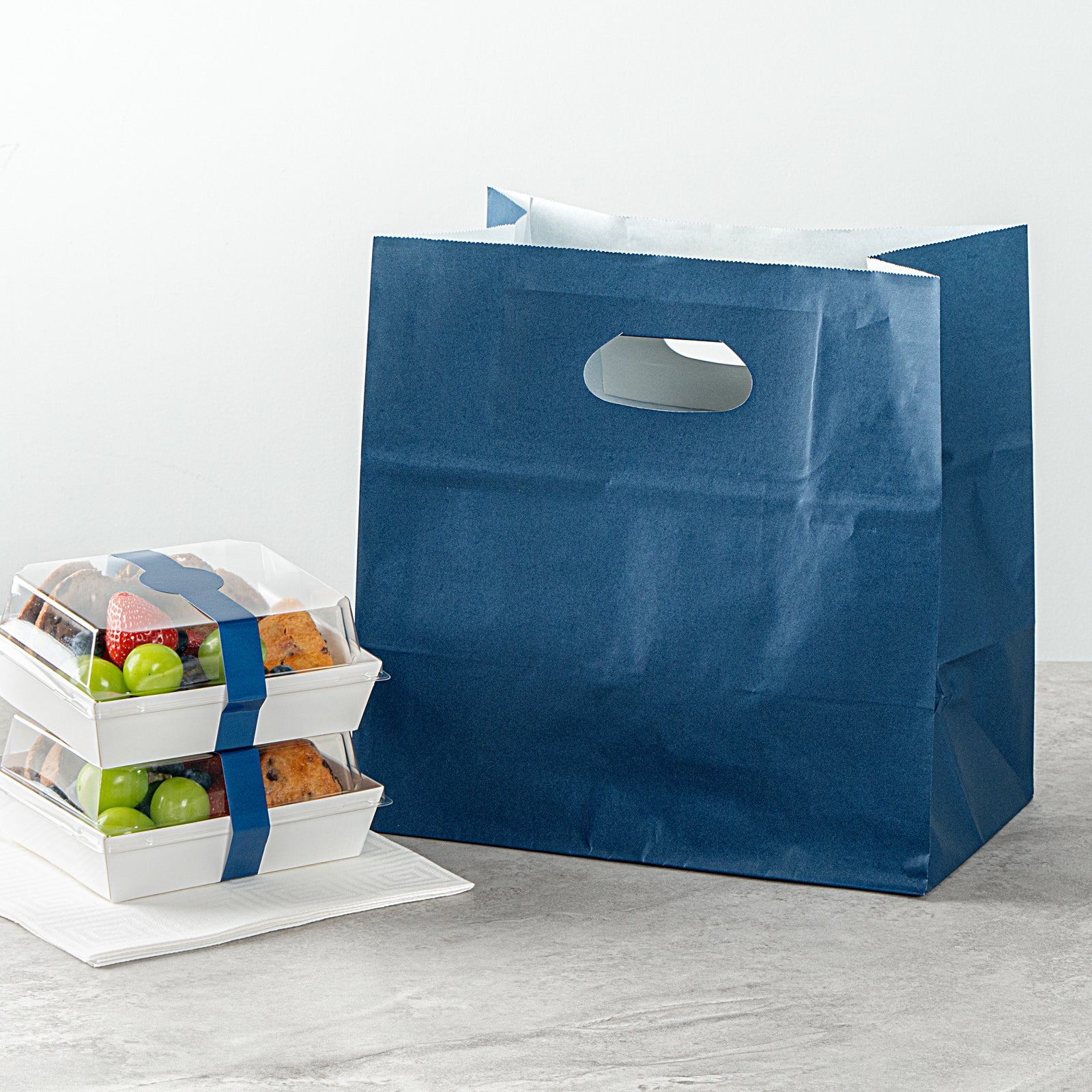 Bag Tek Rectangle Midnight Blue Paper Take Out Bag - with Handles - 11" x 7" x 11" - 100 count box