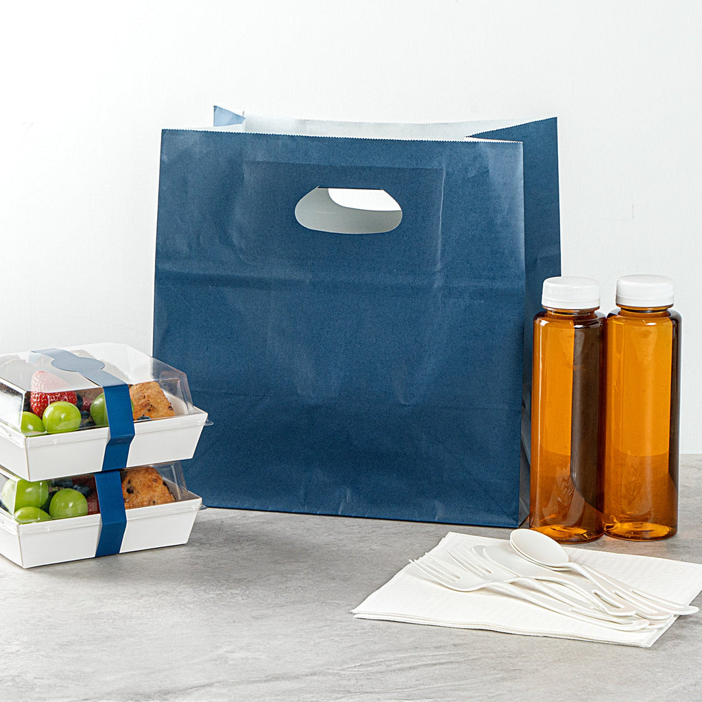Bag Tek Rectangle Midnight Blue Paper Take Out Bag - with Handles - 11" x 7" x 11" - 100 count box