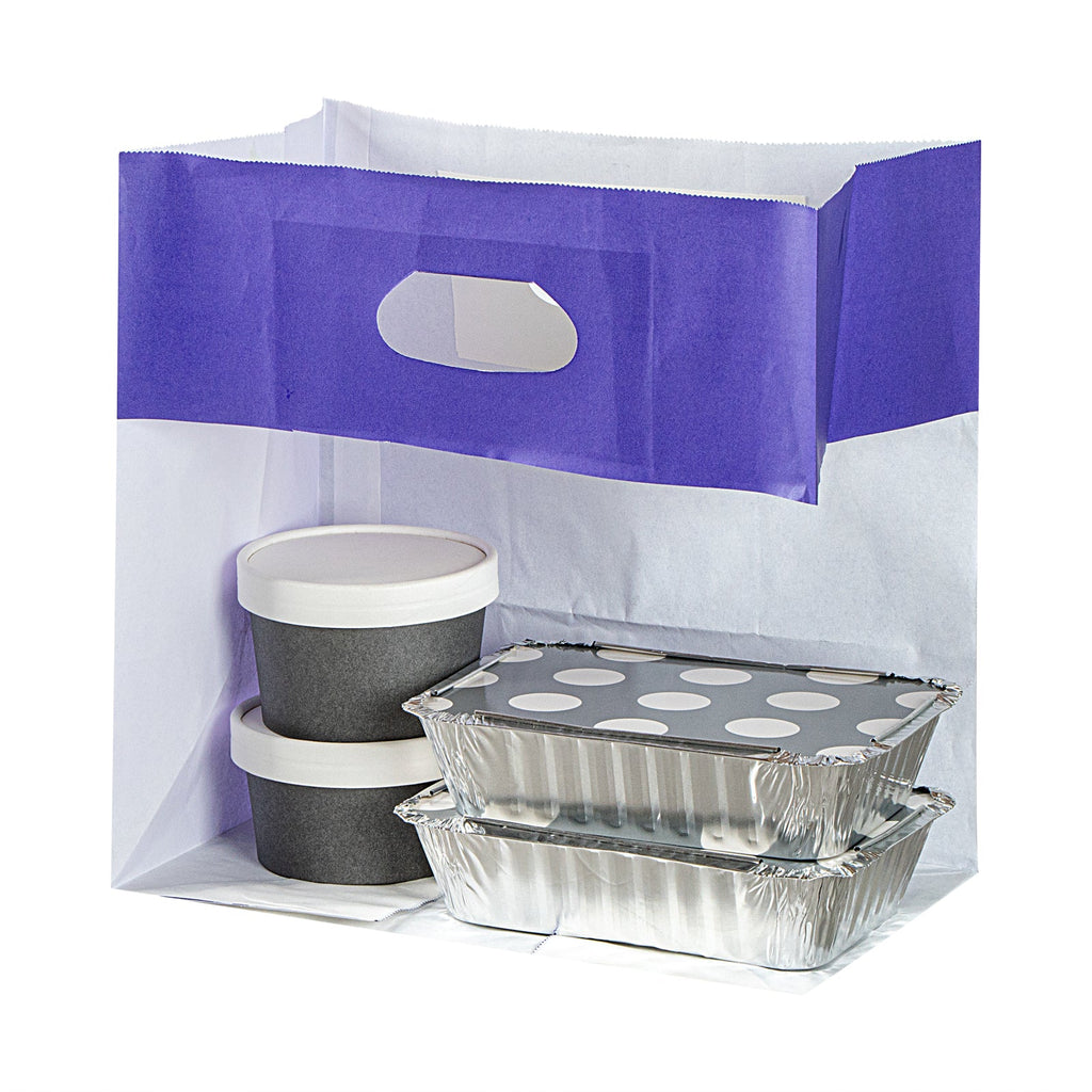 Bag Tek Rectangle Purple Paper Take Out Bag - with Handles - 11" x 7" x 11" - 100 count box