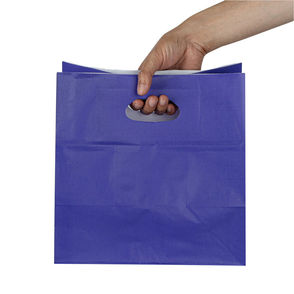 Bag Tek Rectangle Purple Paper Take Out Bag - with Handles - 11" x 7" x 11" - 100 count box