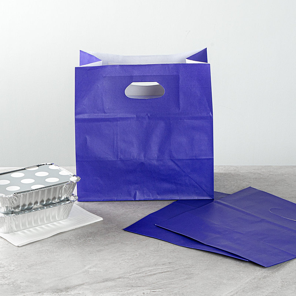 Bag Tek Rectangle Purple Paper Take Out Bag - with Handles - 11" x 7" x 11" - 100 count box