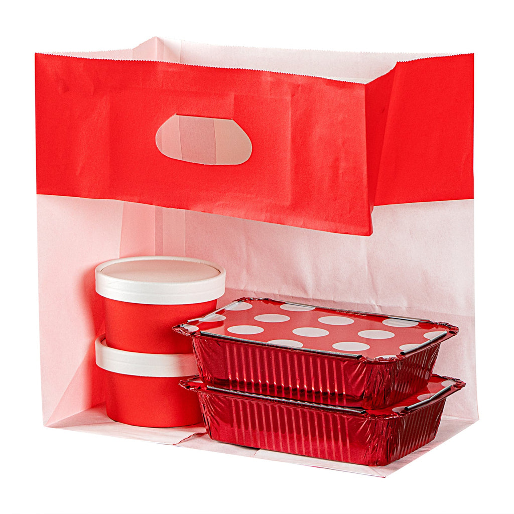 Bag Tek Rectangle Red Paper Take Out Bag - with Handles - 11" x 7" x 11" - 100 count box