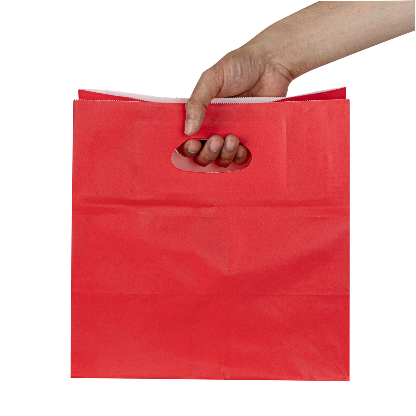 Bag Tek Rectangle Red Paper Take Out Bag - with Handles - 11" x 7" x 11" - 100 count box