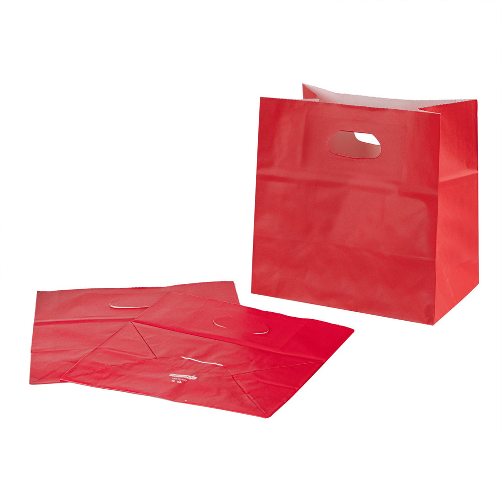 Bag Tek Rectangle Red Paper Take Out Bag - with Handles - 11" x 7" x 11" - 100 count box