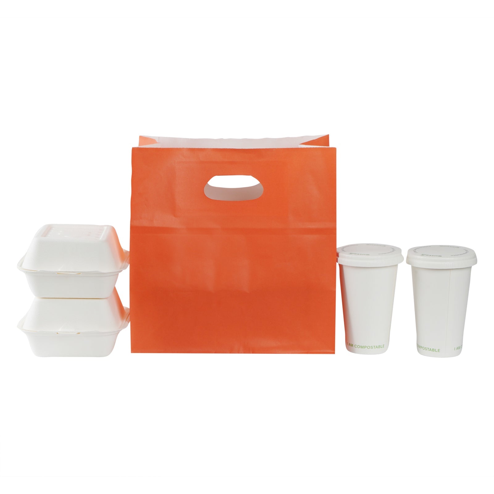 Bag Tek Rectangle Tangerine Orange Paper Take Out Bag - with Handles - 11" x 7" x 11" - 100 count box