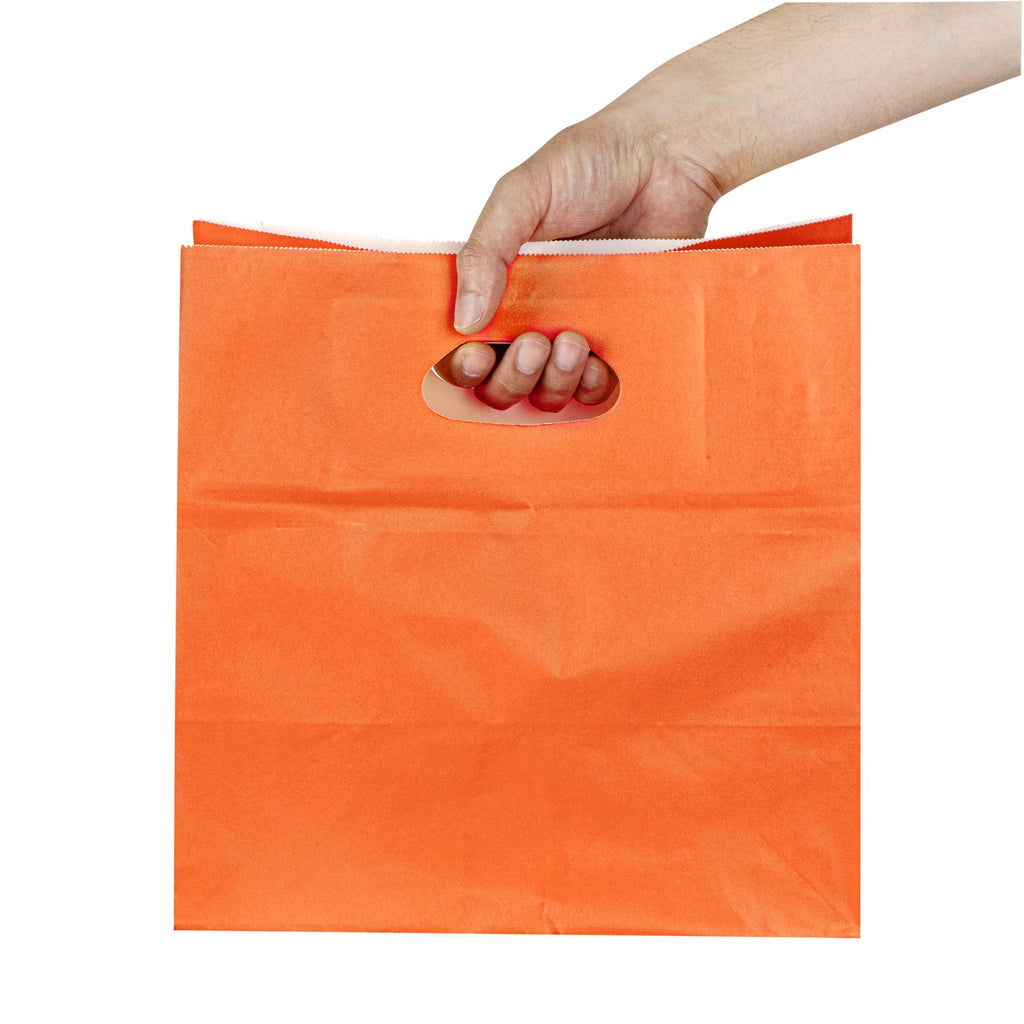 Bag Tek Rectangle Tangerine Orange Paper Take Out Bag - with Handles - 11" x 7" x 11" - 100 count box