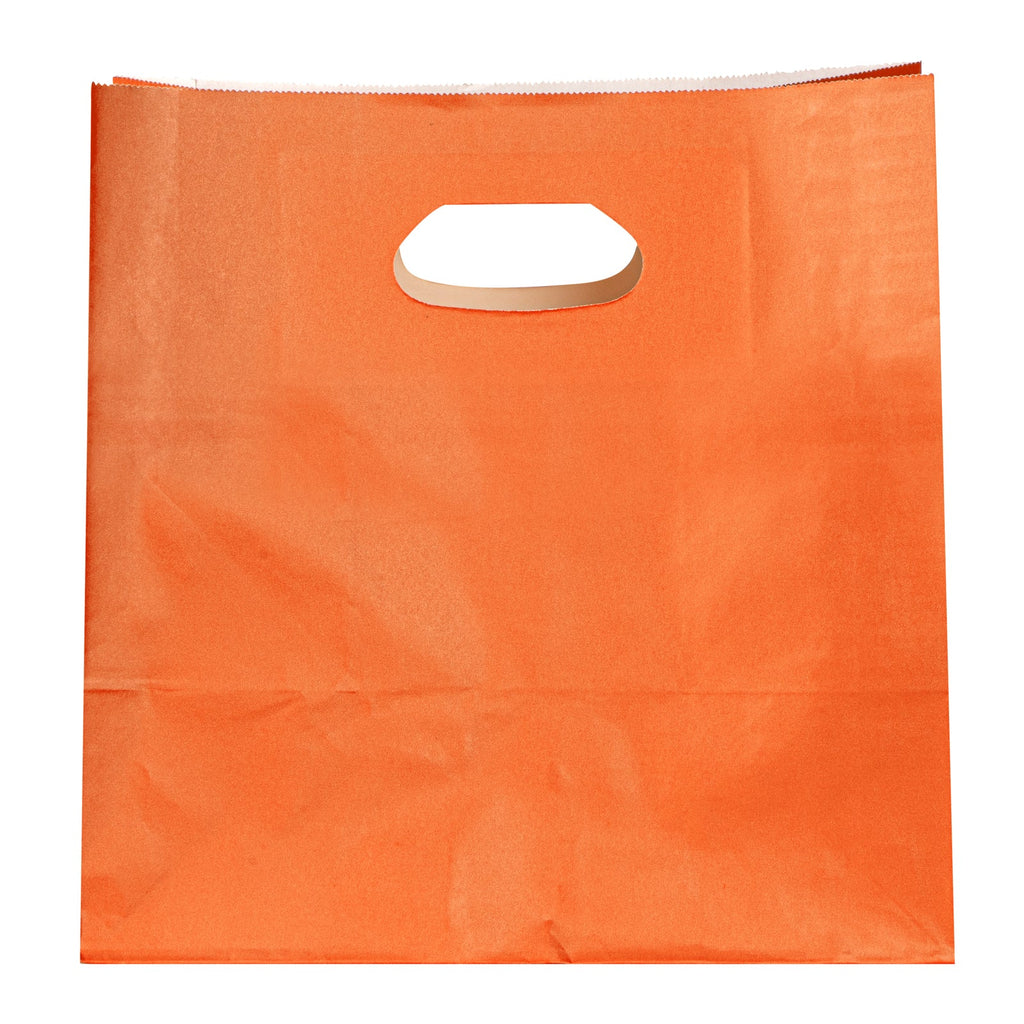 Bag Tek Rectangle Tangerine Orange Paper Take Out Bag - with Handles - 11" x 7" x 11" - 100 count box