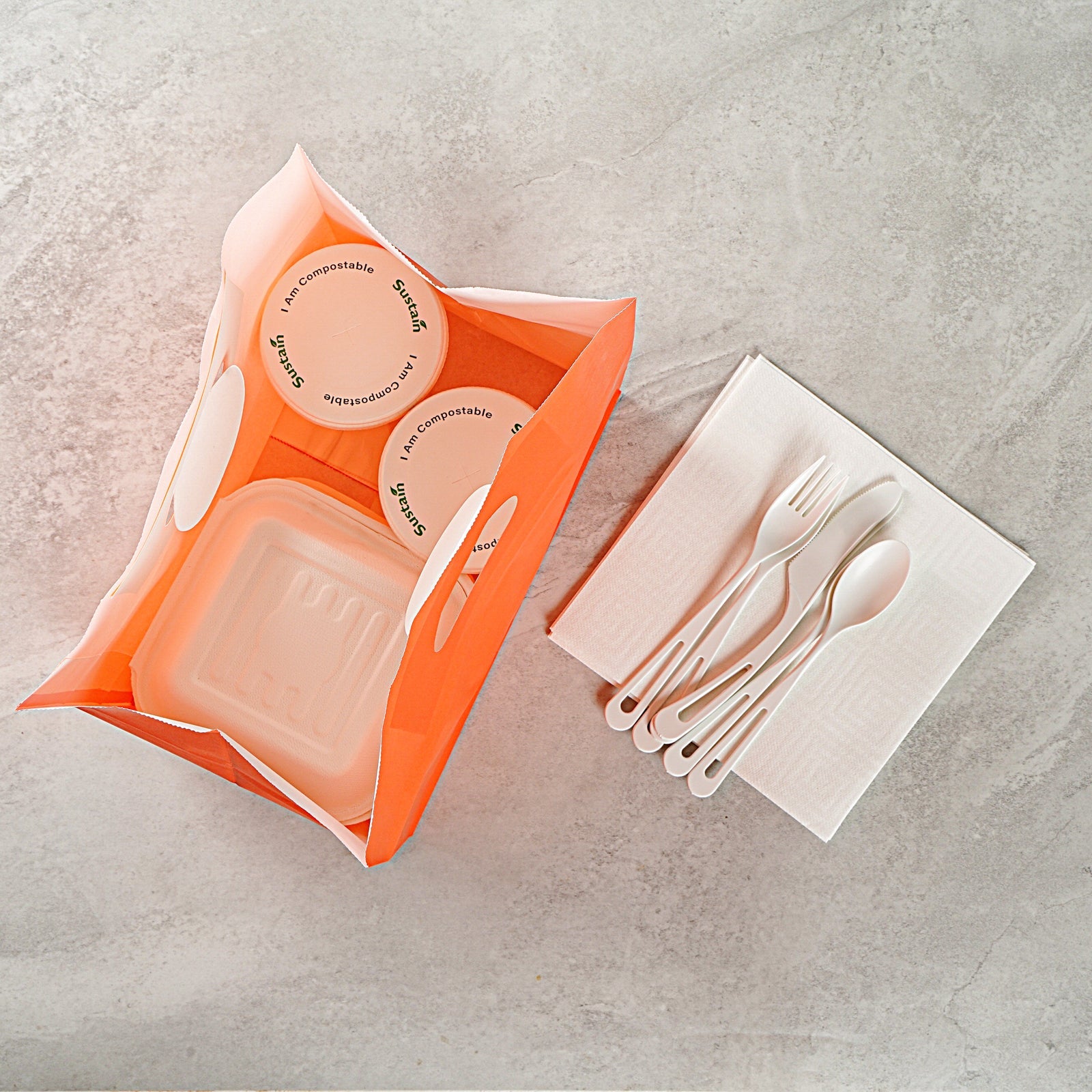 Bag Tek Rectangle Tangerine Orange Paper Take Out Bag - with Handles - 11" x 7" x 11" - 100 count box