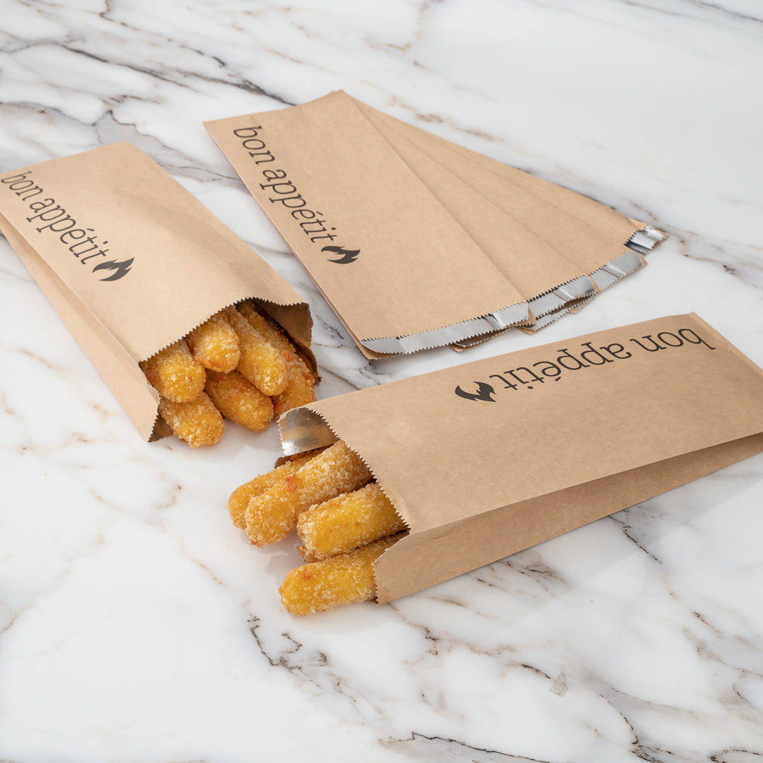 Bag Tek Kraft Paper Printed Foil Bag - Pint Size, Bon Appetit - 4 1/2" x 2" x 11 1/2" - 100 count box