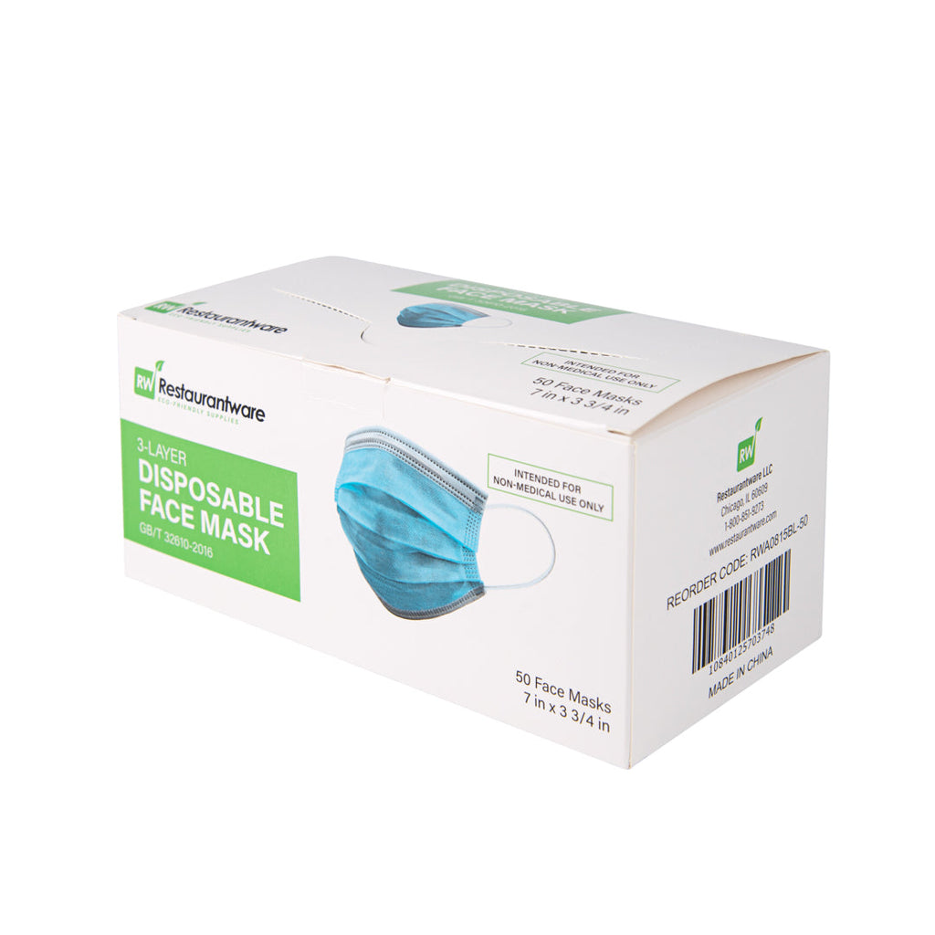 Clean Tek Professional Blue Disposable Earloop Protective Face Mask - Level 2, 3-Layer Filtration - 7" x 3 3/4" - 50 count box