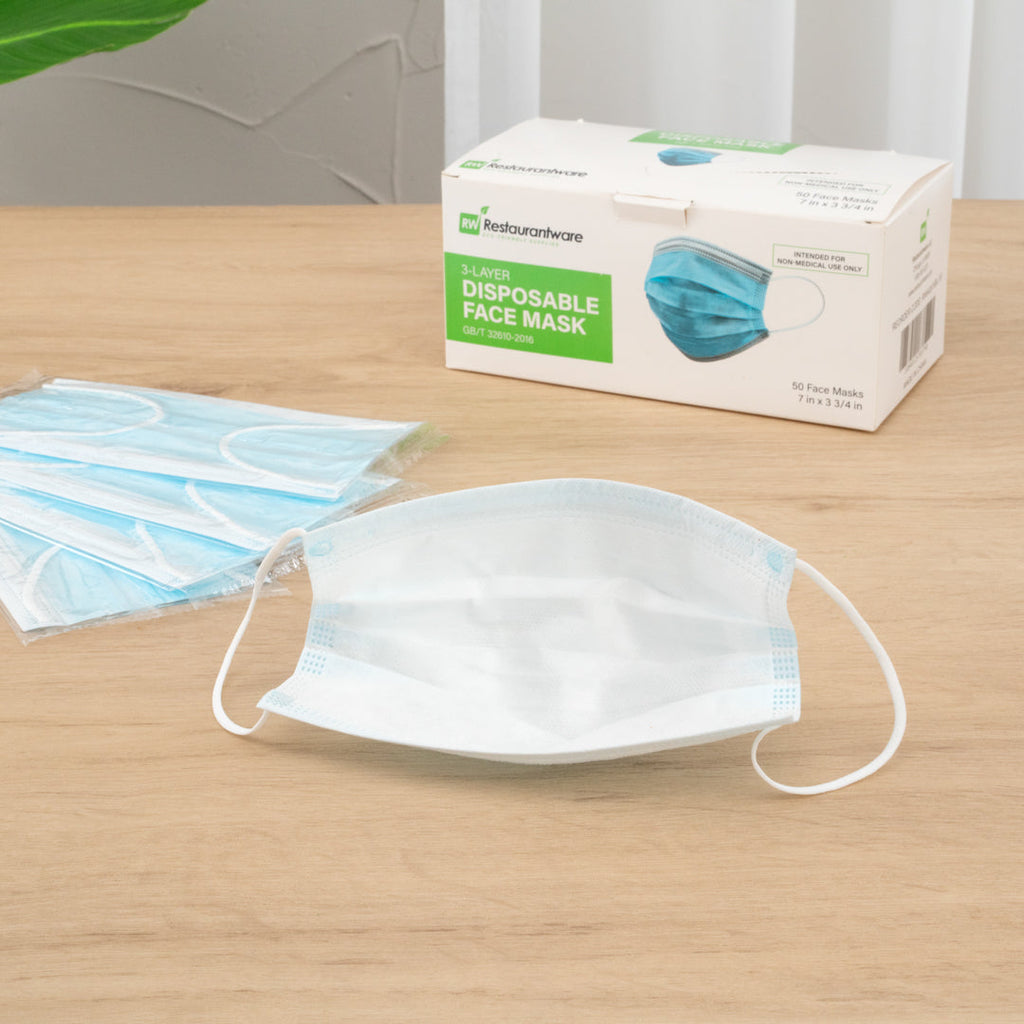 Clean Tek Professional Blue Disposable Earloop Protective Face Mask - Level 2, 3-Layer Filtration - 7" x 3 3/4" - 50 count box