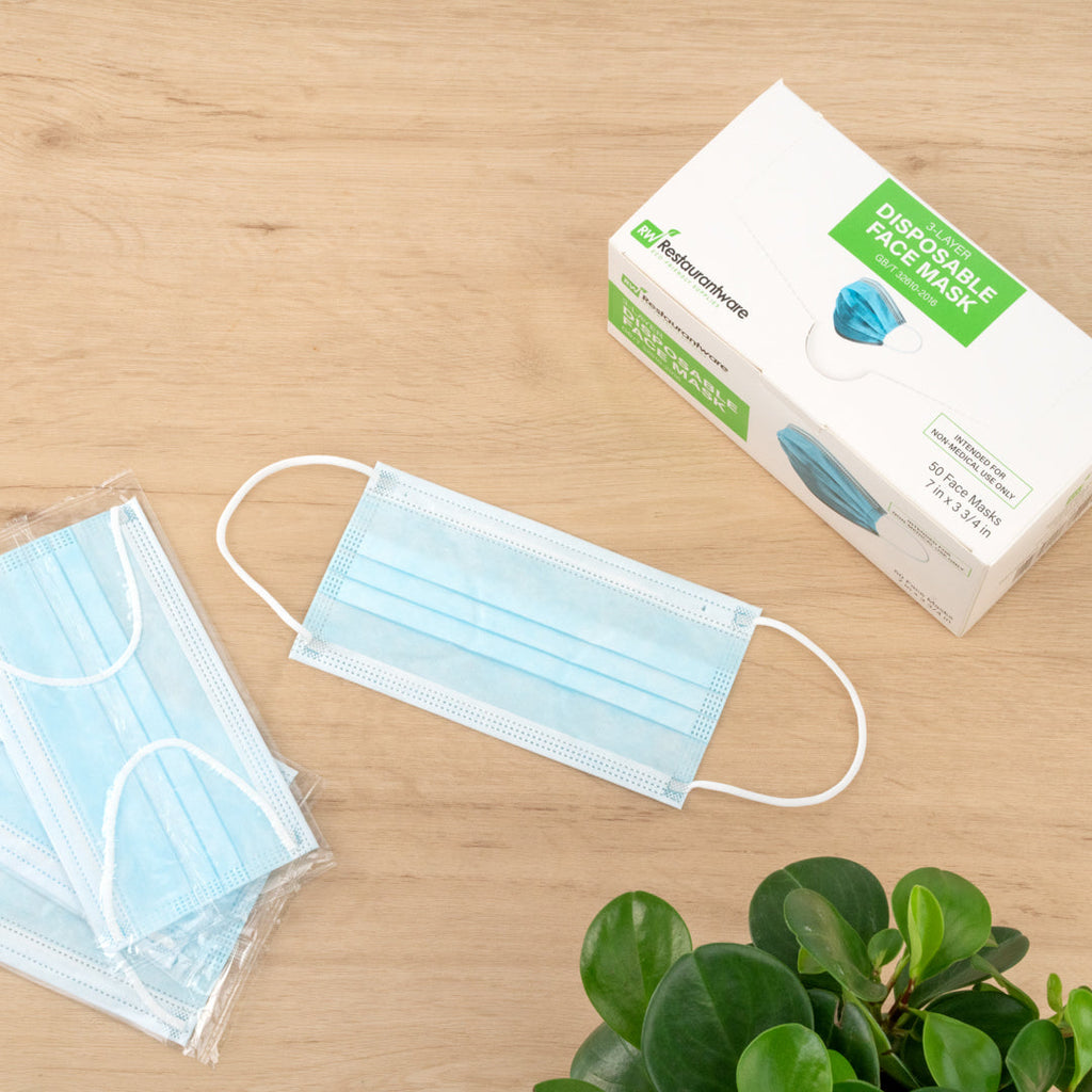 Clean Tek Professional Blue Disposable Earloop Protective Face Mask - Level 2, 3-Layer Filtration - 7" x 3 3/4" - 50 count box