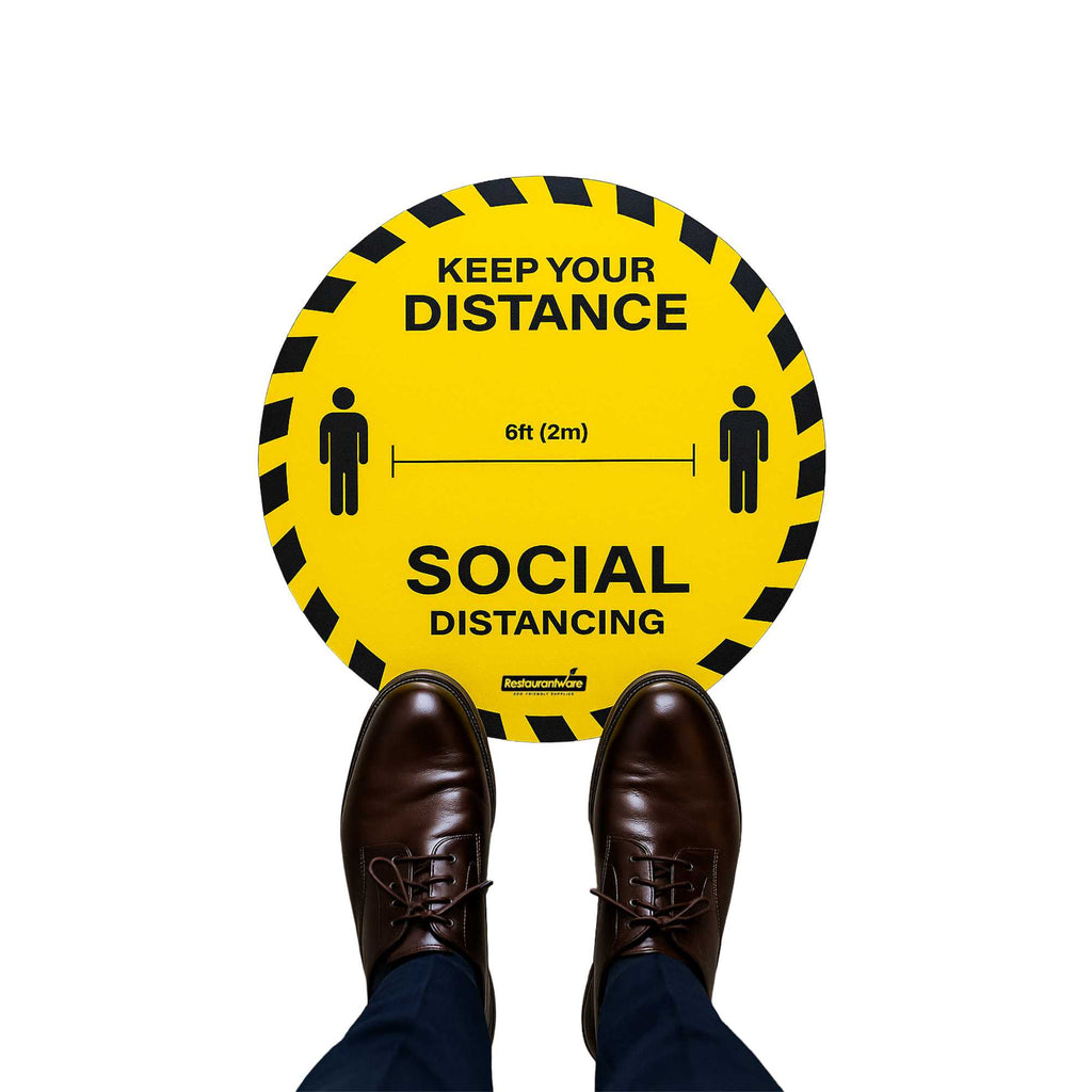 RW Smart Round Yellow Social Distancing Floor / Wall Decal - Keep Your Distance - 15" x 15" - 1 count box