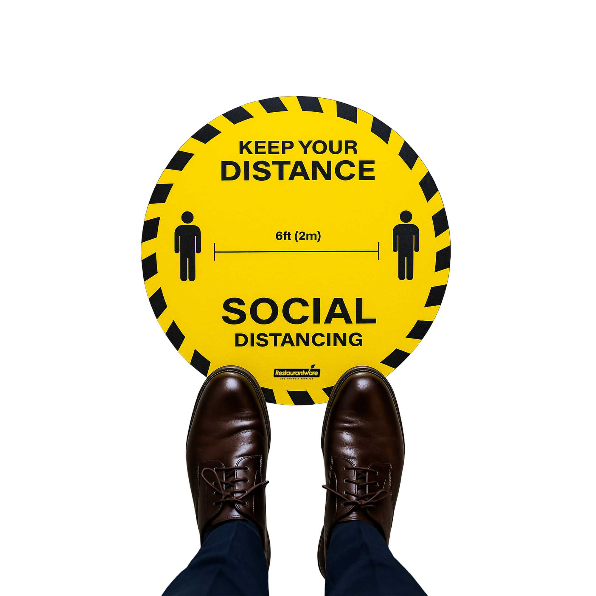 RW Smart Round Yellow Social Distancing Floor / Wall Decal - Keep Your Distance - 15" x 15" - 1 count box