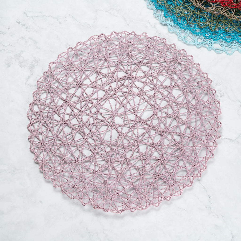 Spinweave Round Pink Paper Handmade Placemat - Semi-Disposable - 15" x 15" - 6 count box