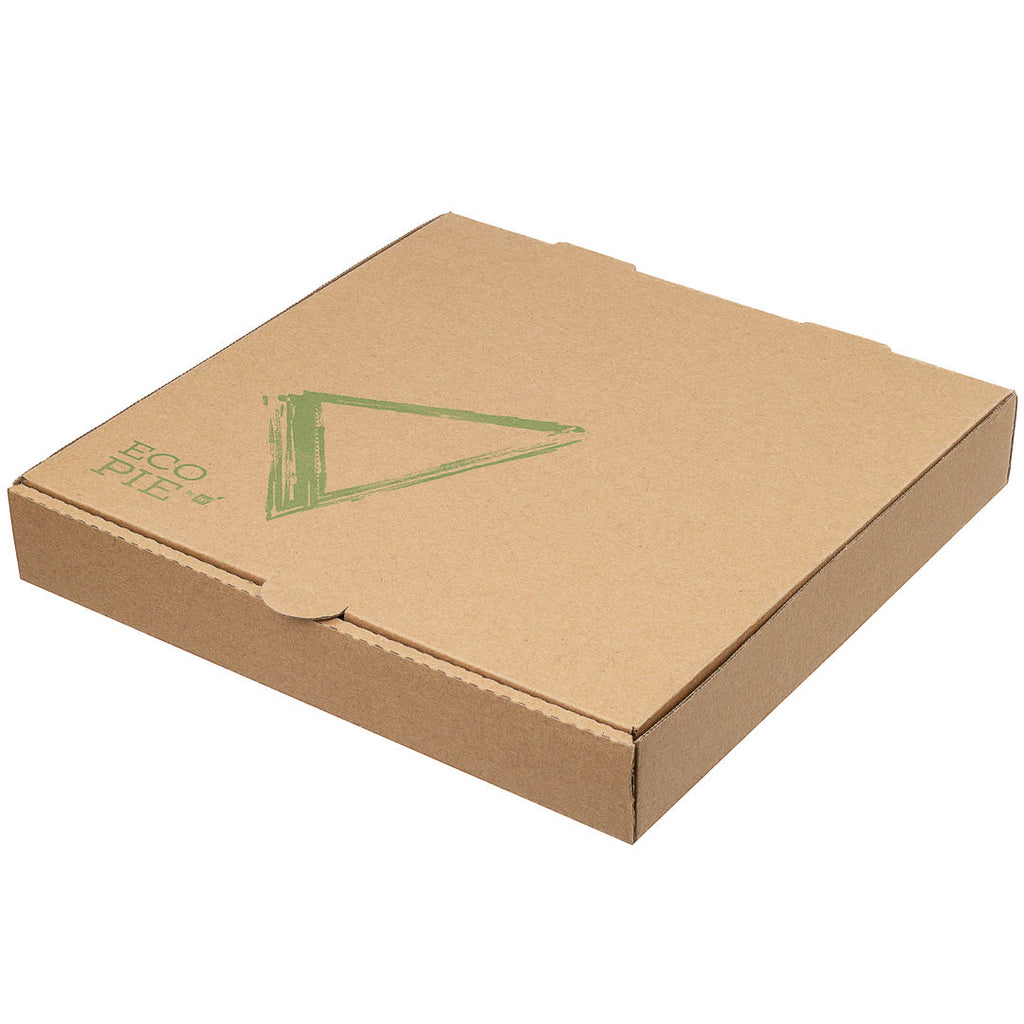 Eco Pie Kraft and Green Paper Corrugated Pizza Box - Repurpose for Plates - 10 3/4" x 10 3/4" x 1 3/4" - 50 count box