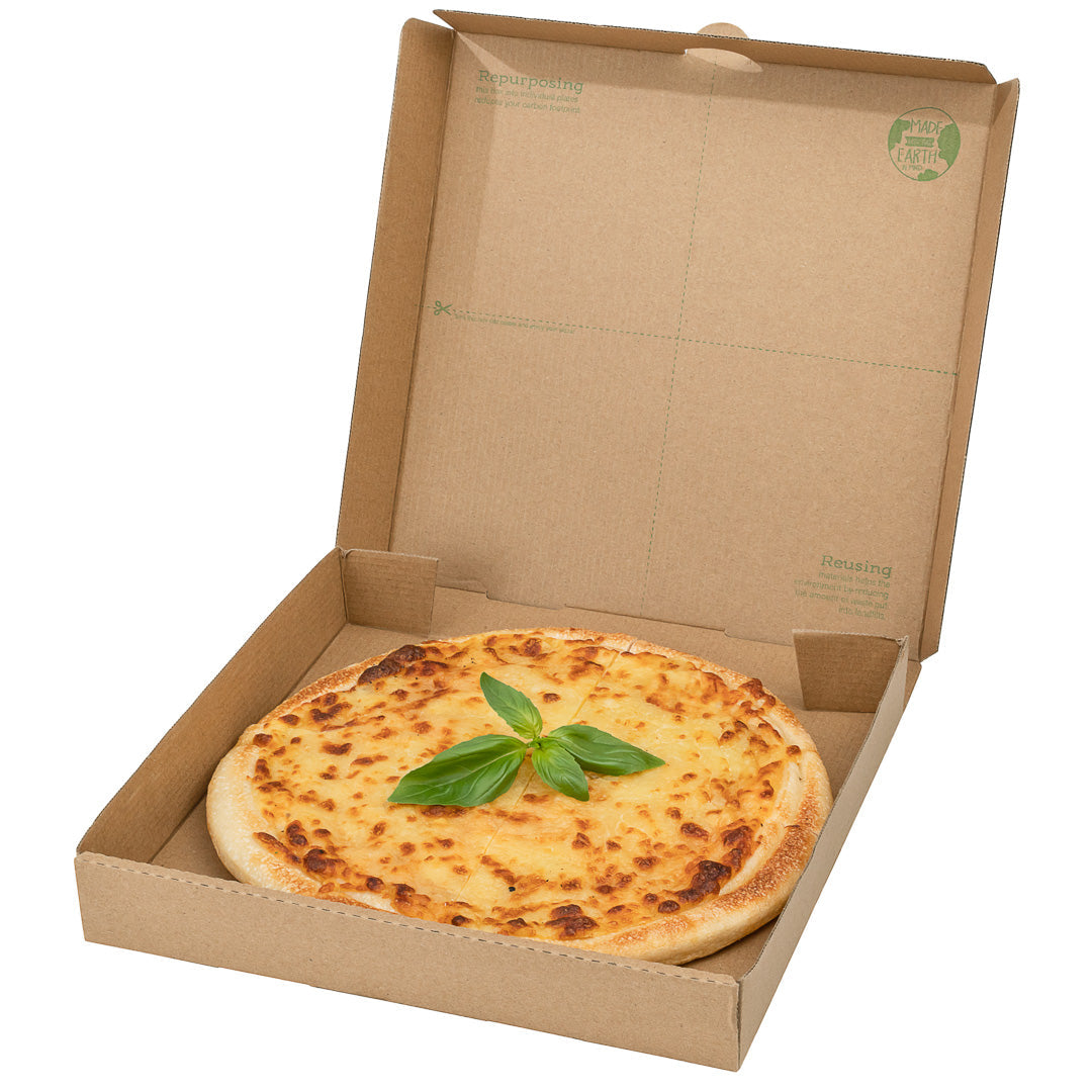 Eco Pie Kraft and Green Paper Corrugated Pizza Box - Repurpose for Plates - 10 3/4" x 10 3/4" x 1 3/4" - 50 count box