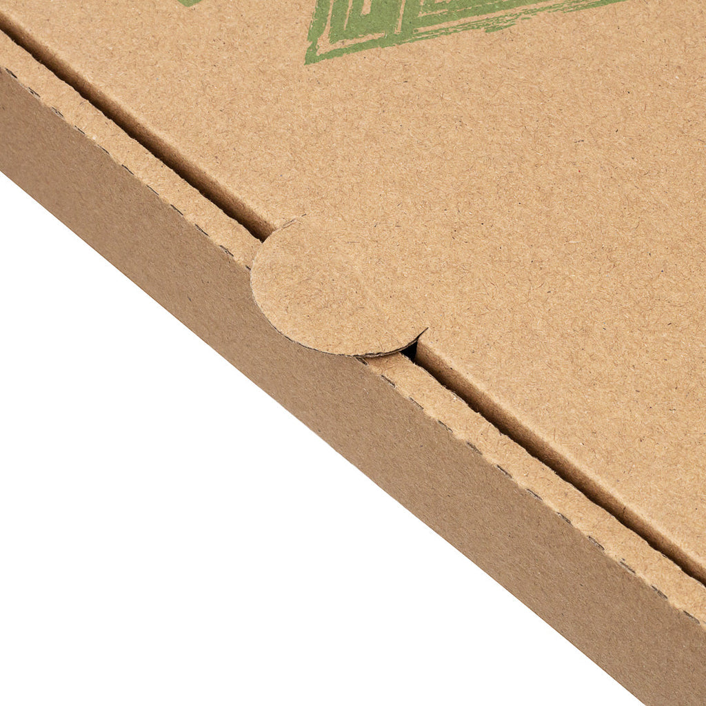 Eco Pie Kraft and Green Paper Corrugated Pizza Box - Repurpose for Plates - 10 3/4" x 10 3/4" x 1 3/4" - 50 count box