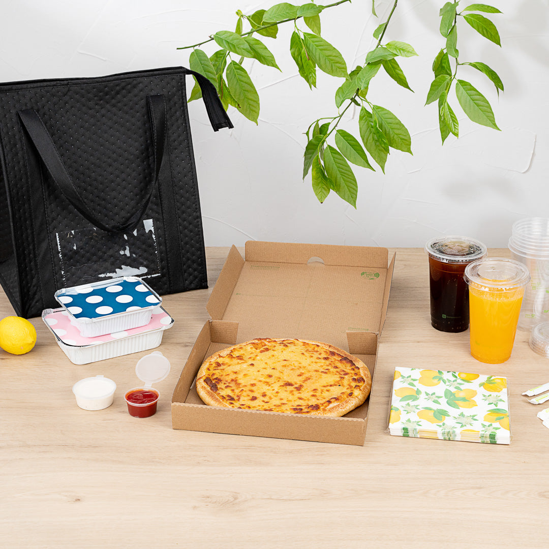 Eco Pie Kraft and Green Paper Corrugated Pizza Box - Repurpose for Plates - 10 3/4" x 10 3/4" x 1 3/4" - 50 count box