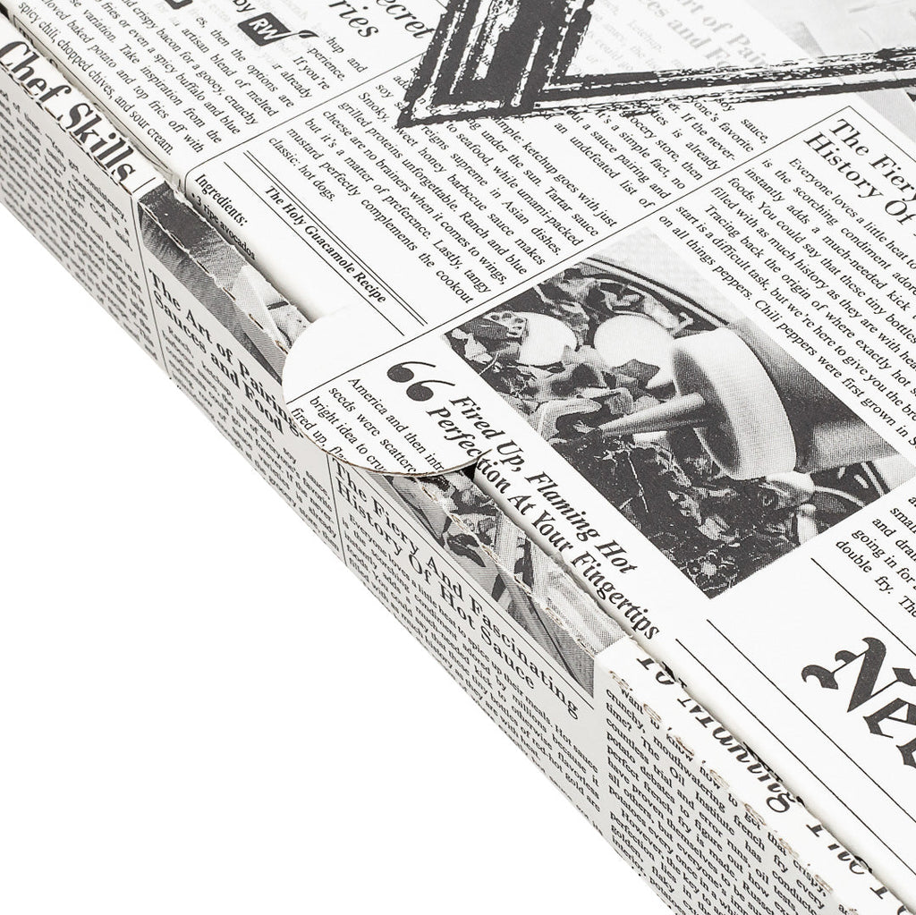 Eco Pie Newsprint and White Paper Corrugated Pizza Box - Repurpose for Plates - 10 3/4" x 10 3/4" x 1 3/4" - 50 count box