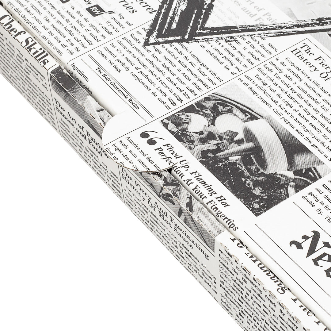Eco Pie Newsprint and White Paper Corrugated Pizza Box - Repurpose for Plates - 10 3/4" x 10 3/4" x 1 3/4" - 50 count box