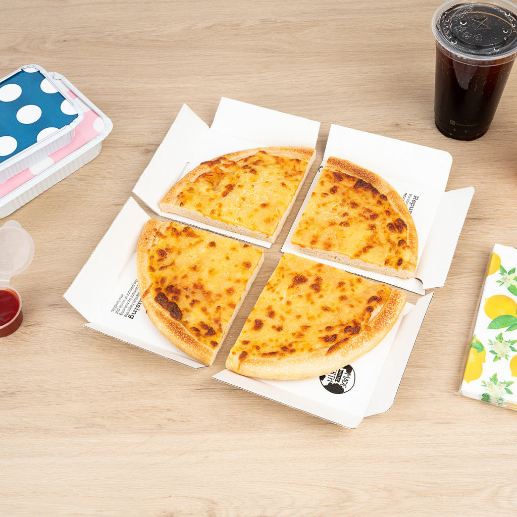 Eco Pie Newsprint and White Paper Corrugated Pizza Box - Repurpose for Plates - 10 3/4" x 10 3/4" x 1 3/4" - 50 count box