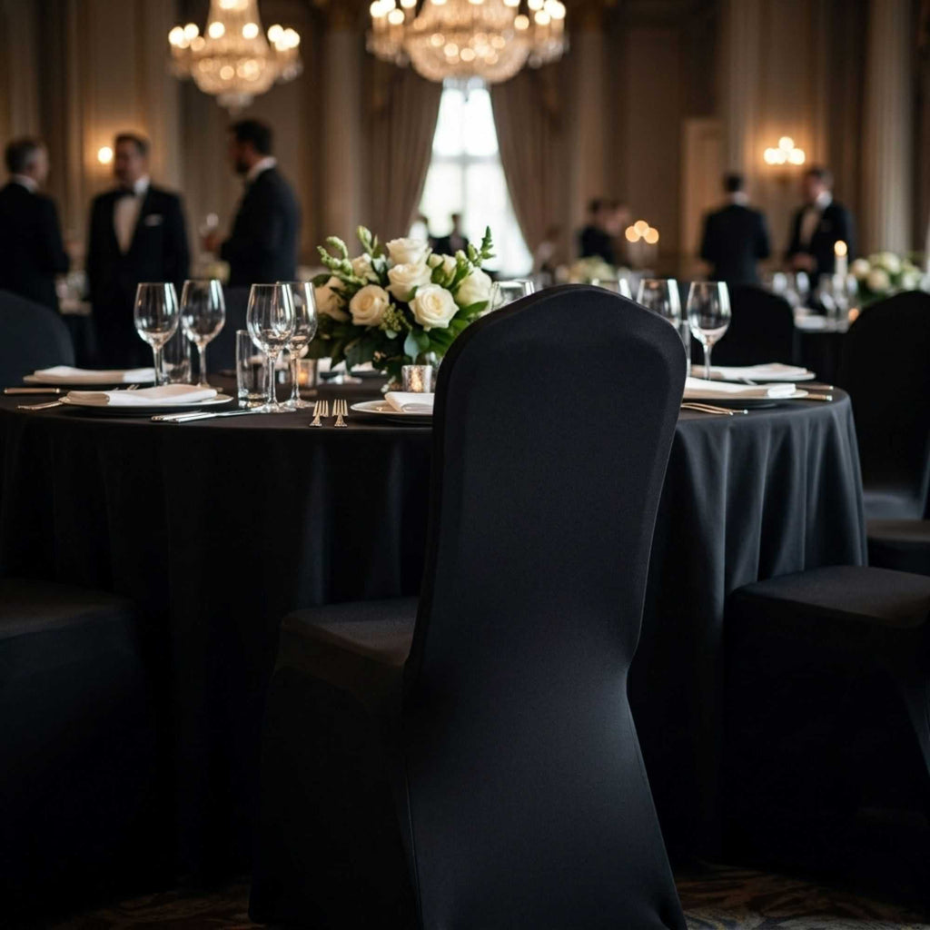 Table Tek Black Spandex Banquet Chair Cover - Universal, Stretch - 1 count box