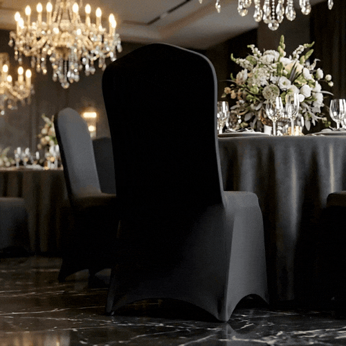Table Tek Black Spandex Banquet Chair Cover - Universal, Stretch - 10 count box
