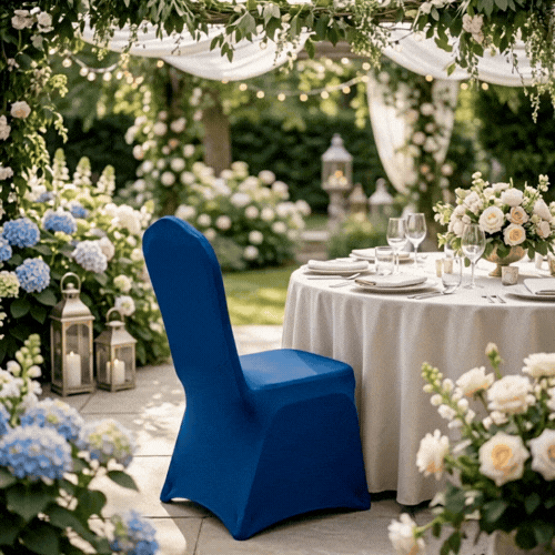Table Tek Blue Spandex Banquet Chair Cover - Universal, Stretch - 10 count box