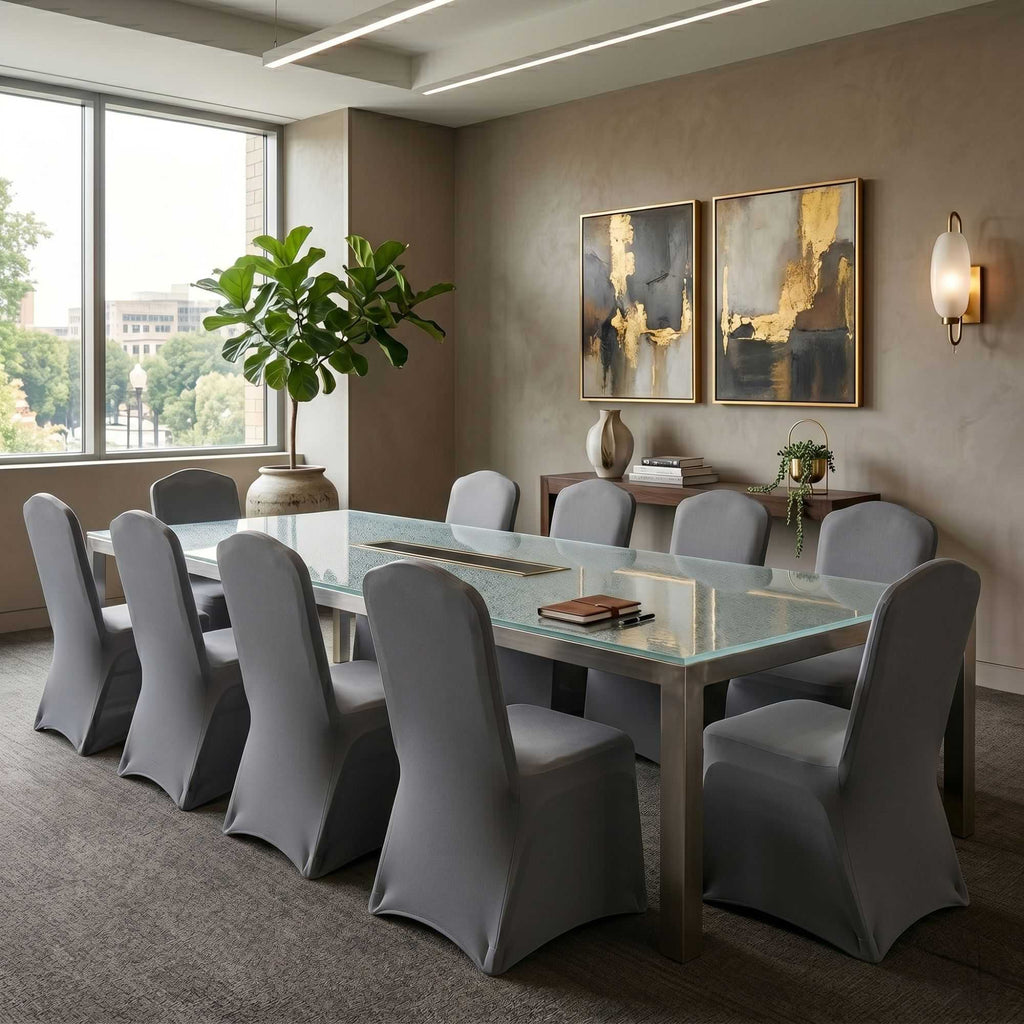 Table Tek Gray Spandex Banquet Chair Cover - Universal, Stretch - 1 count box