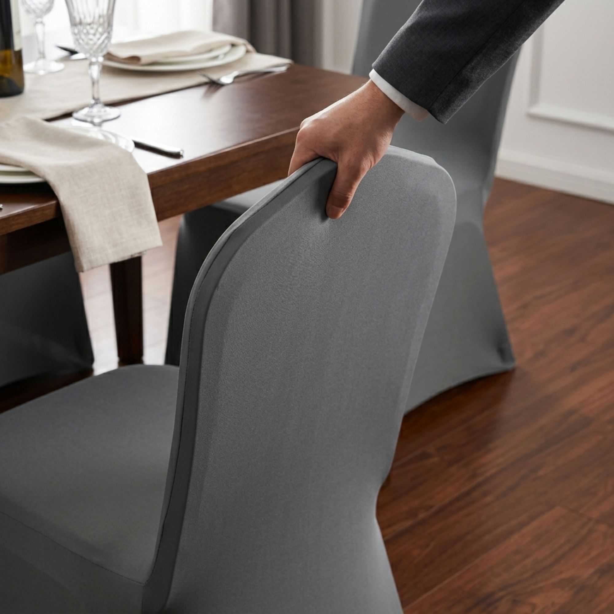 Table Tek Gray Spandex Banquet Chair Cover - Universal, Stretch - 10 count box